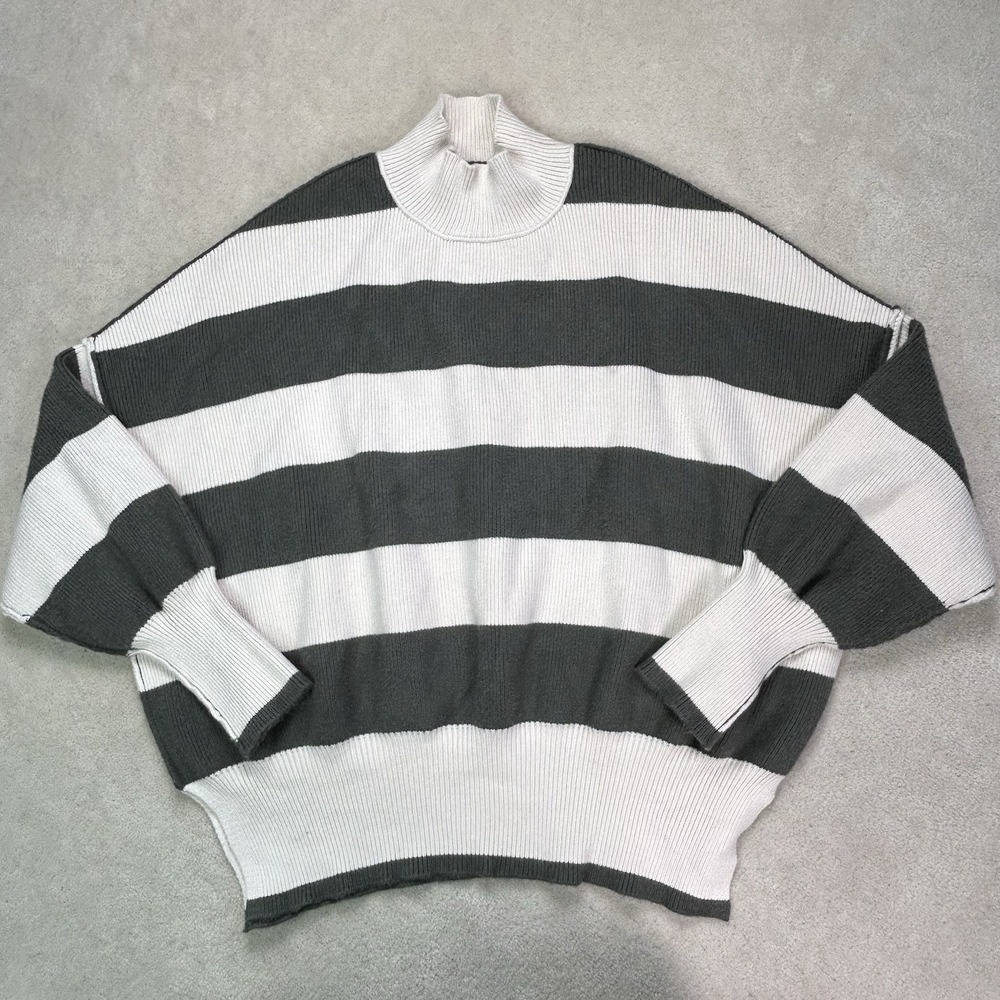 Altar'd State Sweater Women XS Green Cream Striped Mock Neck Boho Oversized